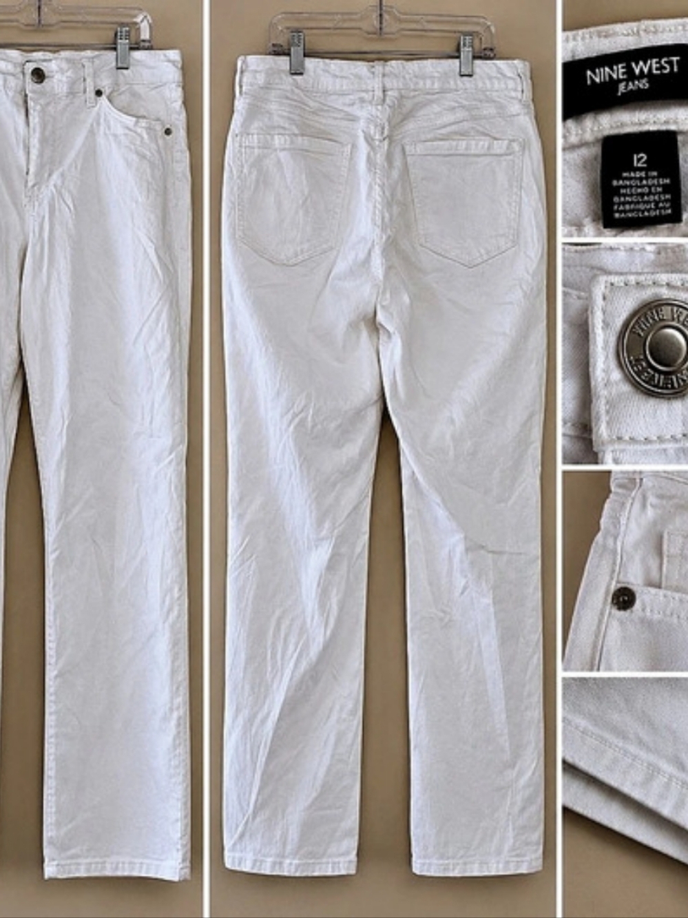 Nine West Christy Capri White Straight Leg Jeans Waist 12